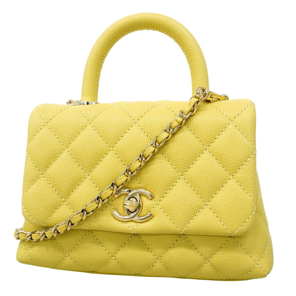 Chanel handbag, chain shoulder bag, Coco handle, caviar leather, yellow/champ...